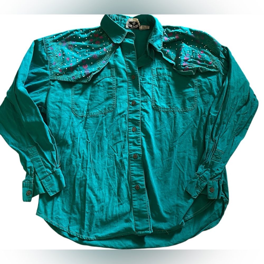 Vintage Womens side saddle long sleeve button up